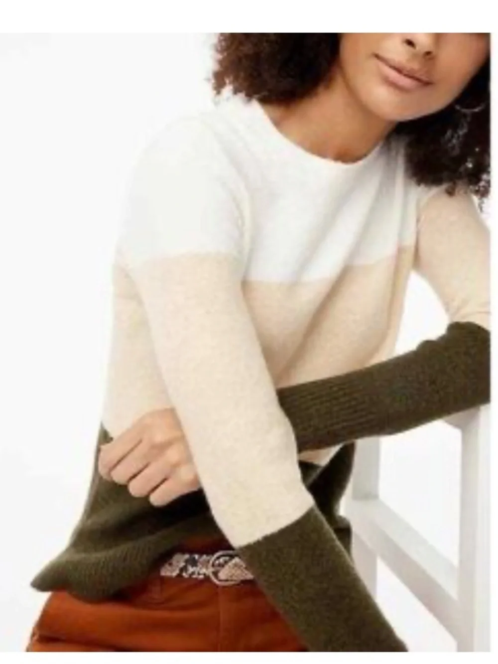J. Crew Extra Soft Colorblock Striped Crewneck Pullover Sweater Neutral XS